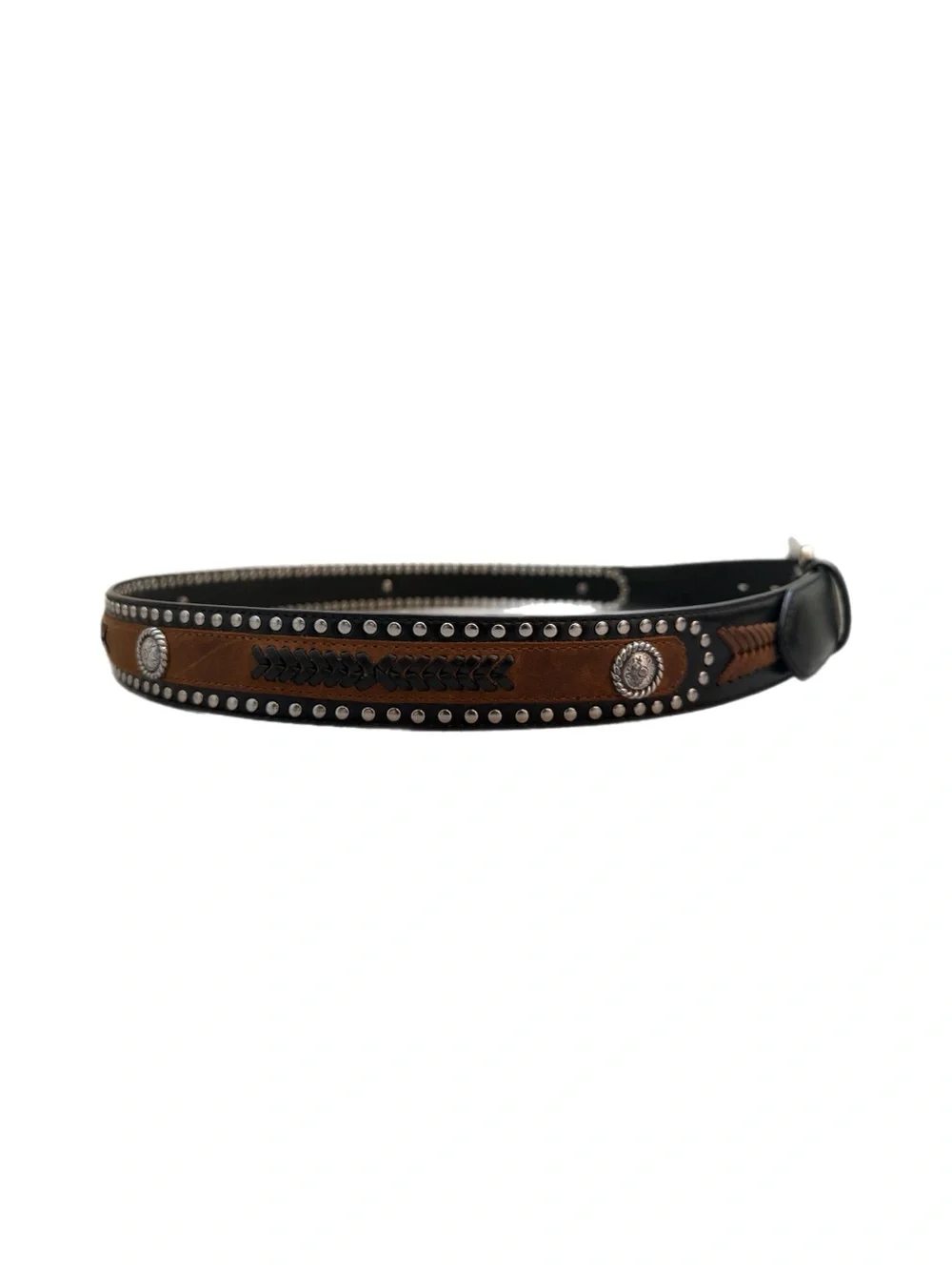Unbranded Western Two-tone black/brown Genuine Leather Studded Concho Belt,  42